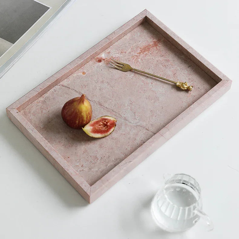 Pink Marble Tray, Hand Polished Coffee Table & Vanity Tray, 9.8-11.8in