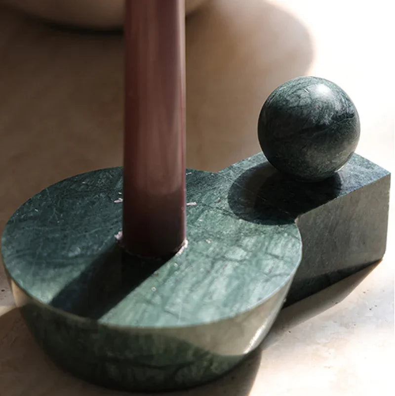 Marble Taper Candle Holder, Sculpted Stone Candlestick, 3.9-5.7in, 3 Styles