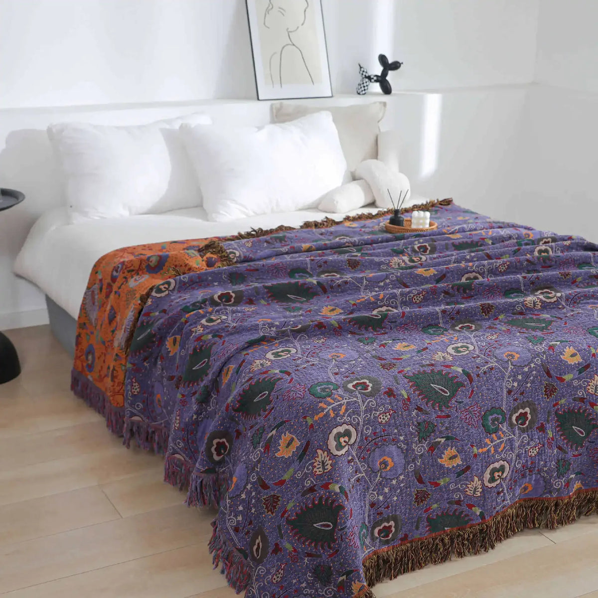 100% Cotton Jacquard Throw Blanket & Bedspread, Double Sided Boho Sofa Cover, Yarn Dyed, Hand Wash, 22 Designs, 3 Sizes