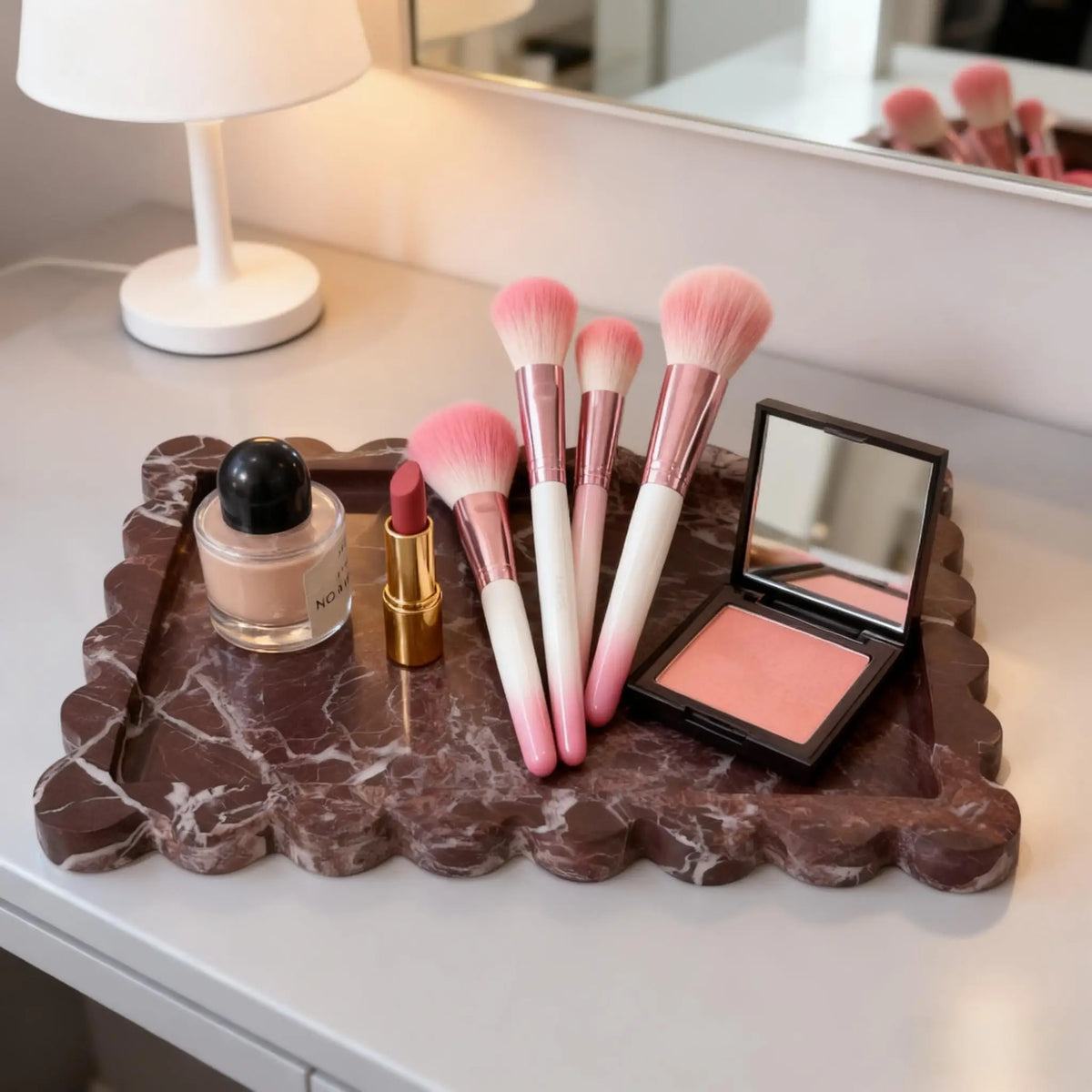 Scalloped Ceramic Vanity Tray, Purple Marble Look Perfume Tray, 9.8-11.8in