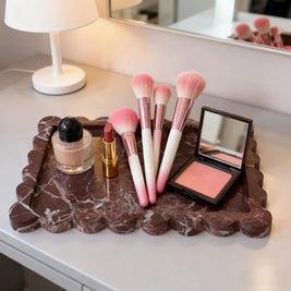 Scalloped Ceramic Vanity Tray, Purple Marble Look Perfume Tray, 9.8-11.8in