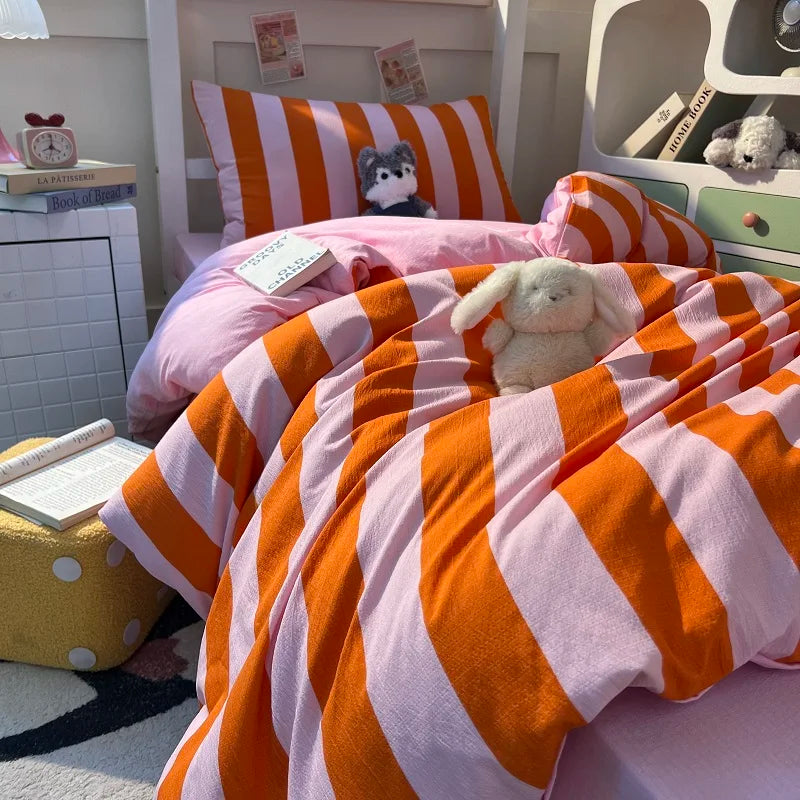 Striped Duvet Cover Set with 2 Pillowcases, Soft Lightweight Bedding Set, Cover Only No Filling, 12 Sizes
