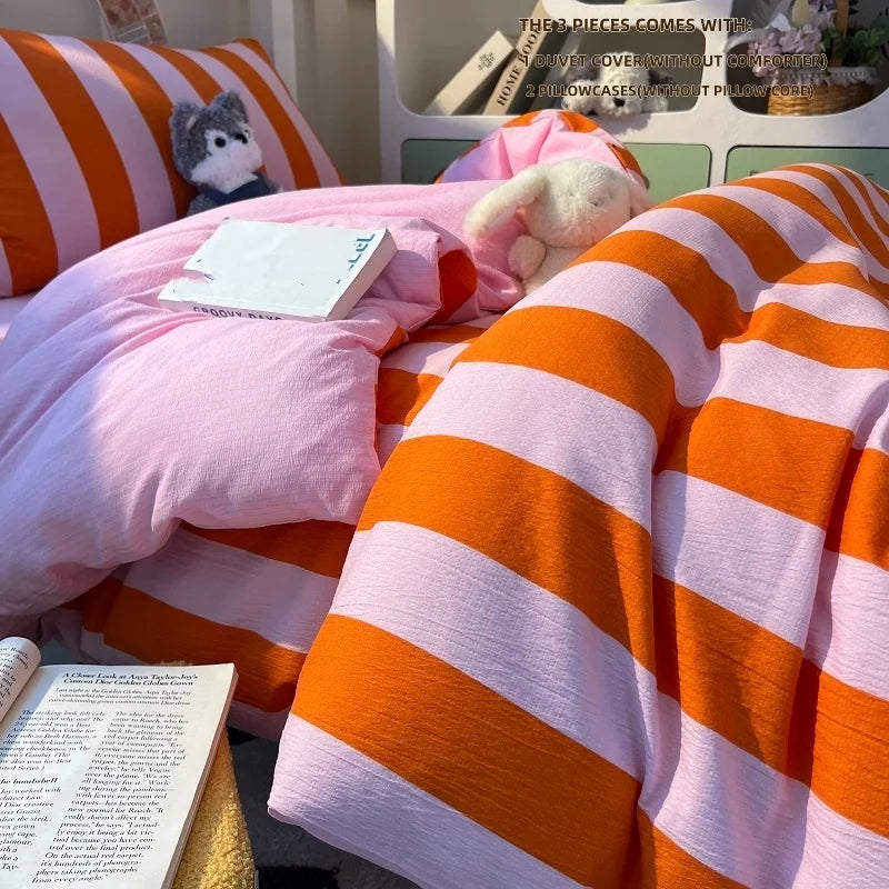 Striped Duvet Cover Set with 2 Pillowcases, Soft Lightweight Bedding Set, Cover Only No Filling, 12 Sizes