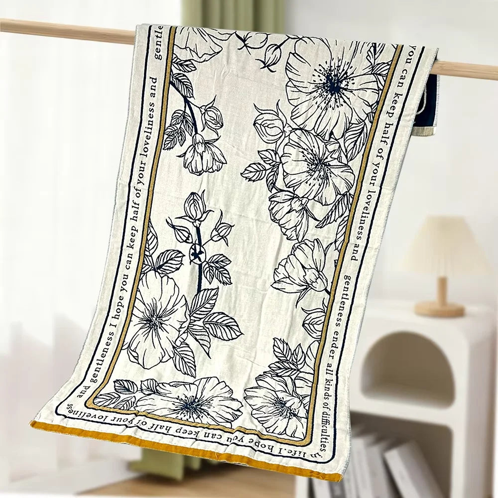 Floral Gauze Bath Towel, Lightweight Soft Absorbent Sauna, Gym & Shower Towel, Quick Dry, 5 Designs