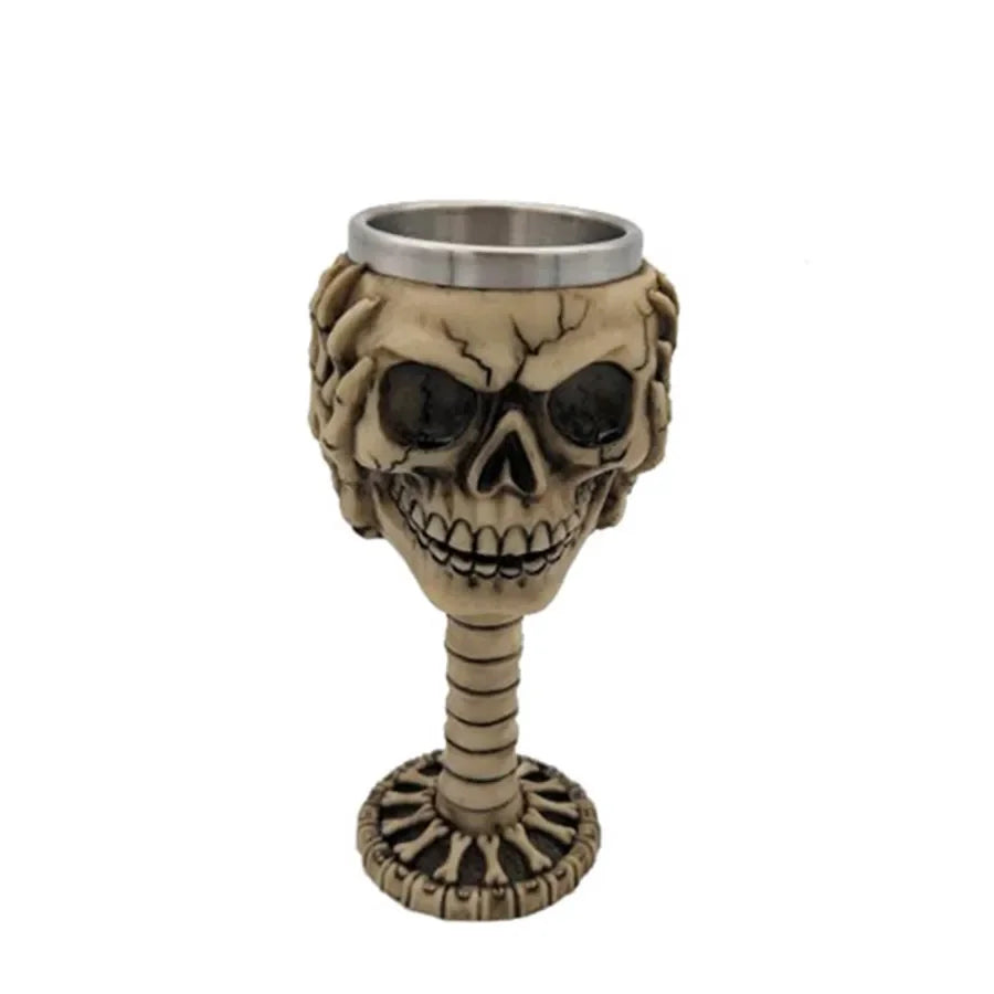 Pack of 3 3D Skull Mug & Goblet, Halloween Resin Skull Cup with Stainless Steel Liner, Gothic Bar & Party Drinkware, 9 Styles, 180-500ml