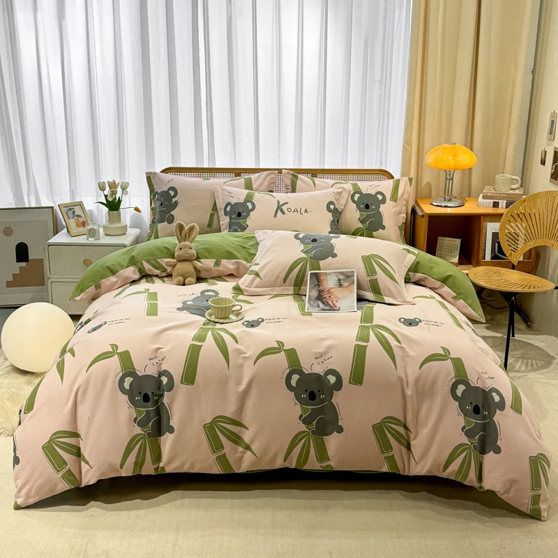Retro Print Bedding Set of 4 with Duvet Cover, Flat Sheet & 2 Pillowcases, 100% Cotton, Brushed Finish, 23 Designs, 2 Sizes