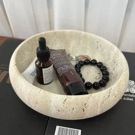 Travertine Look Marble Catchall, Minimalist Vanity Tray or Bowl, 4.7-8.3in