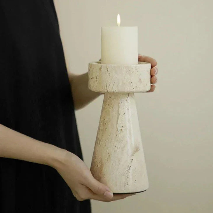 Travertine Taper Candle Holder, Handcrafted Candlestick, 2 Sizes, 7-9in