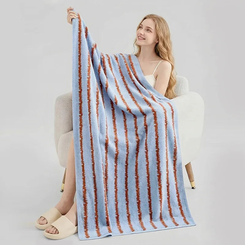Striped Cotton Bath Towel, Large Soft Absorbent Bath Sheet, Pure Cotton, 3 Colors, 28x55in