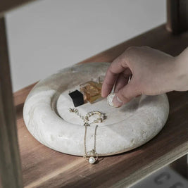 Stone Catchall Tray, Retro Oval Dish for Dining Table & Entryway, 3.7-9.6in