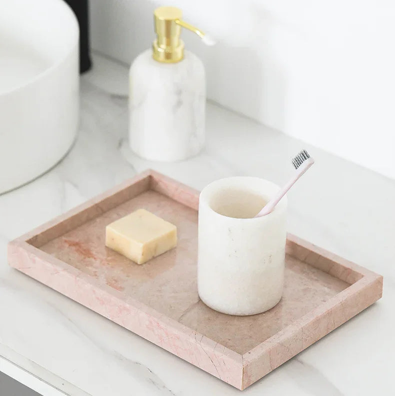 Pink Marble Tray, Hand Polished Coffee Table & Vanity Tray, 9.8-11.8in