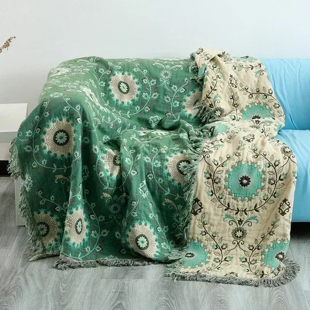 100% Cotton Jacquard Throw Blanket & Bedspread, Double Sided Boho Sofa Cover, Yarn Dyed, Hand Wash, 22 Designs, 3 Sizes