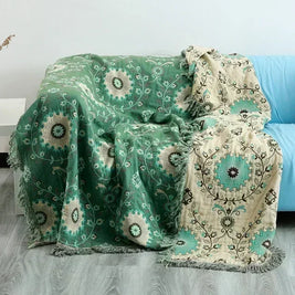 100% Cotton Jacquard Throw Blanket & Bedspread, Double Sided Boho Sofa Cover, Yarn Dyed, Hand Wash, 22 Designs, 3 Sizes