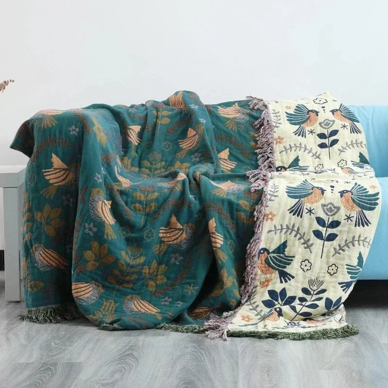 100% Cotton Jacquard Throw Blanket & Bedspread, Double Sided Boho Sofa Cover, Yarn Dyed, Hand Wash, 22 Designs, 3 Sizes