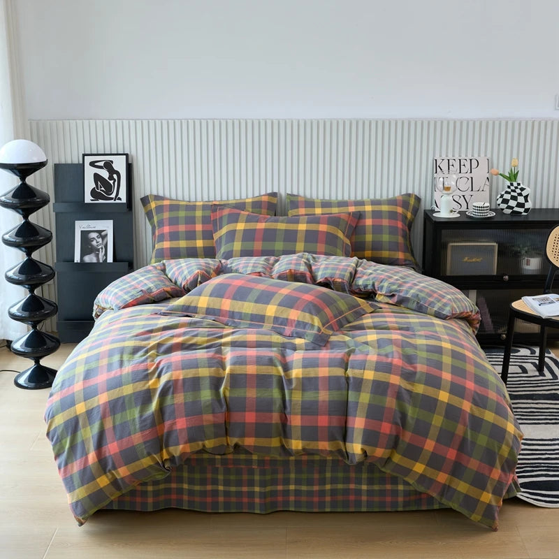 Plaid & Gingham Duvet Cover Set with 2 Pillowcases, 100% Cotton Bedding, 200 Thread Count, No Filling, 16 Colors, 4 Sizes