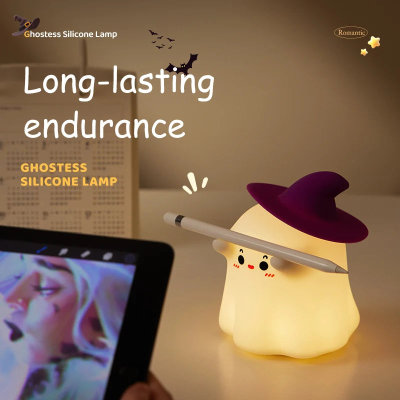 Halloween Night Light, Squishy Silicone Pumpkin, Ghost & Mushroom Lamp for Kids' Room & Nursery, USB-C Rechargeable, 3.3-5.1in