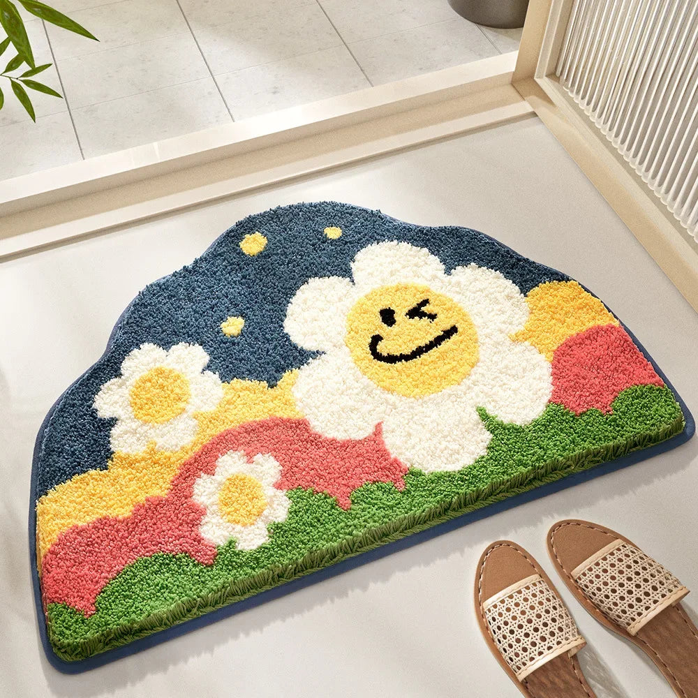 Flower Shaped Bath Mat with 3D Tufted Relief, Soft Absorbent Bathroom Rug, Machine Washable Non Slip, 4 Designs, 18x27in