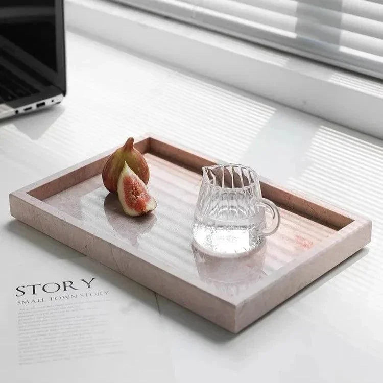 Pink Marble Tray, Hand Polished Coffee Table & Vanity Tray, 9.8-11.8in