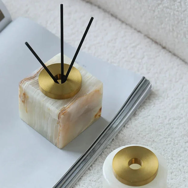 Marble Incense Holder, Gold Accent Incense Stick Stand, 2 Shapes, 2.8in