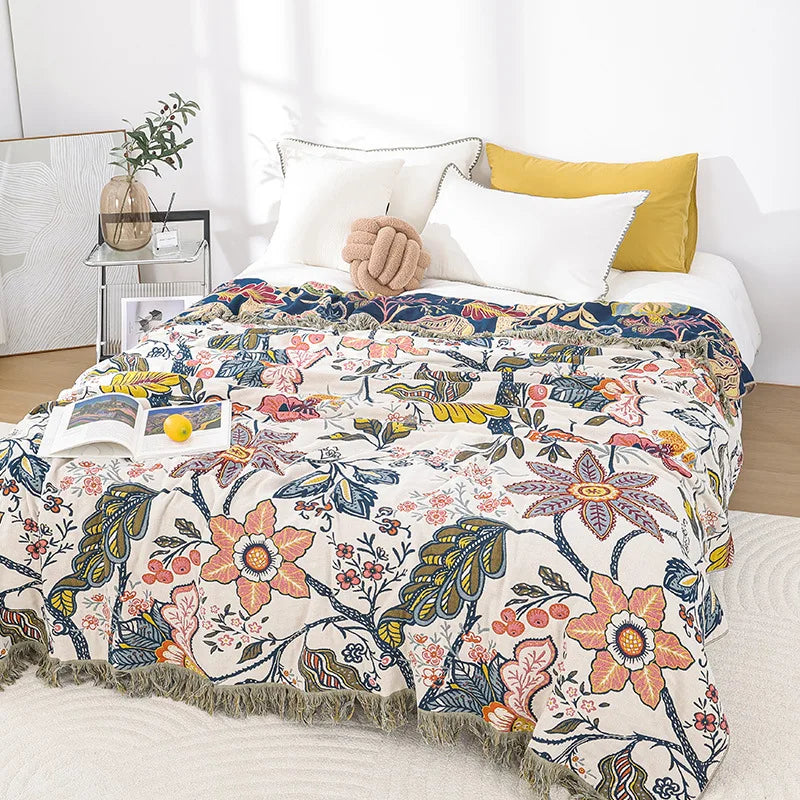 100% Cotton Jacquard Throw Blanket & Bedspread, Double Sided Boho Sofa Cover, Yarn Dyed, Hand Wash, 22 Designs, 3 Sizes