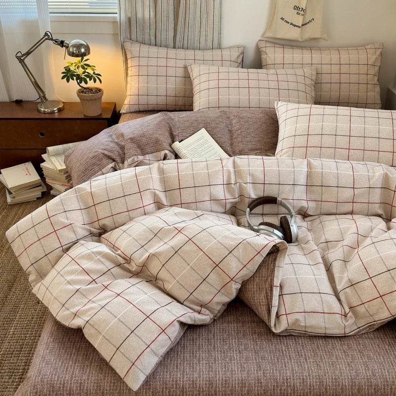 Checked & Plaid Duvet Cover Set with 2 Pillowcases, 100% Cotton Twill, 200 Thread Count, No Filling, 8 Designs, 4 Sizes