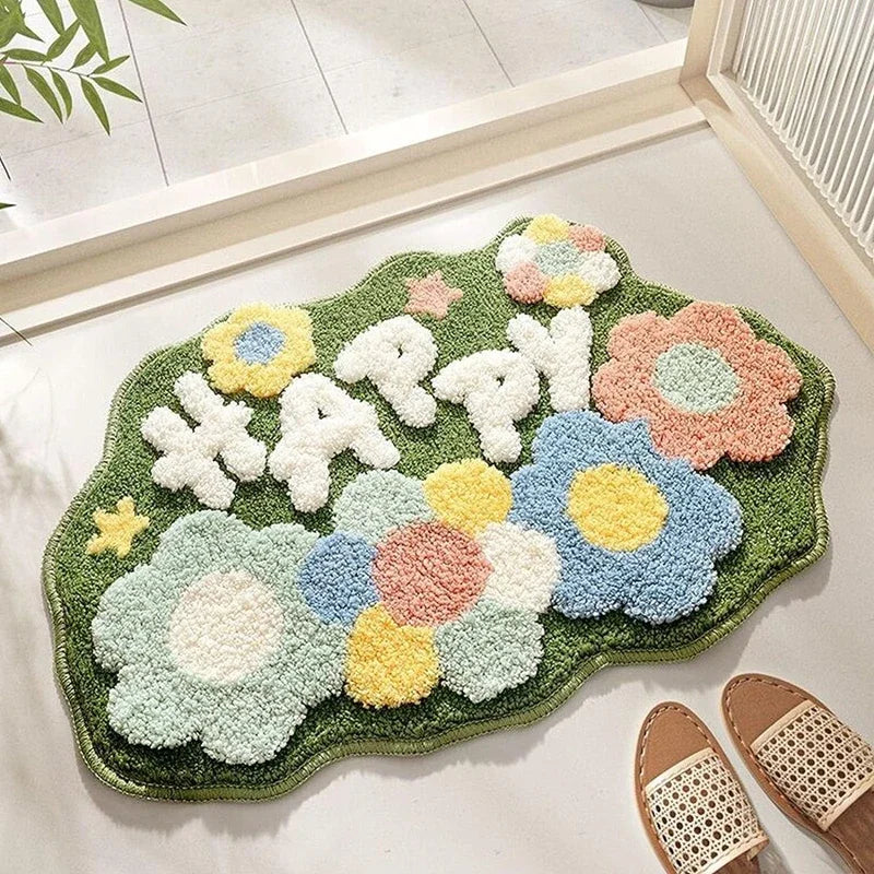 Flower Shaped Bath Mat with 3D Tufted Relief, Soft Absorbent Bathroom Rug, Machine Washable Non Slip, 4 Designs, 18x27in