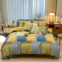 Retro Print Bedding Set of 4 with Duvet Cover, Flat Sheet & 2 Pillowcases, 100% Cotton, Brushed Finish, 23 Designs, 2 Sizes
