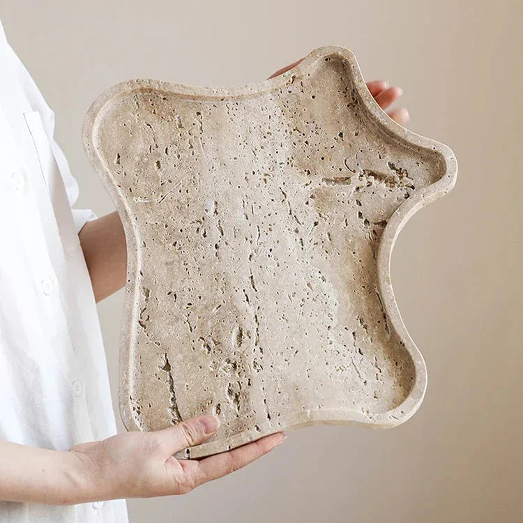 Travertine Vanity Tray, Bathroom Perfume Tray for Dresser, Stone, 9.4-13in