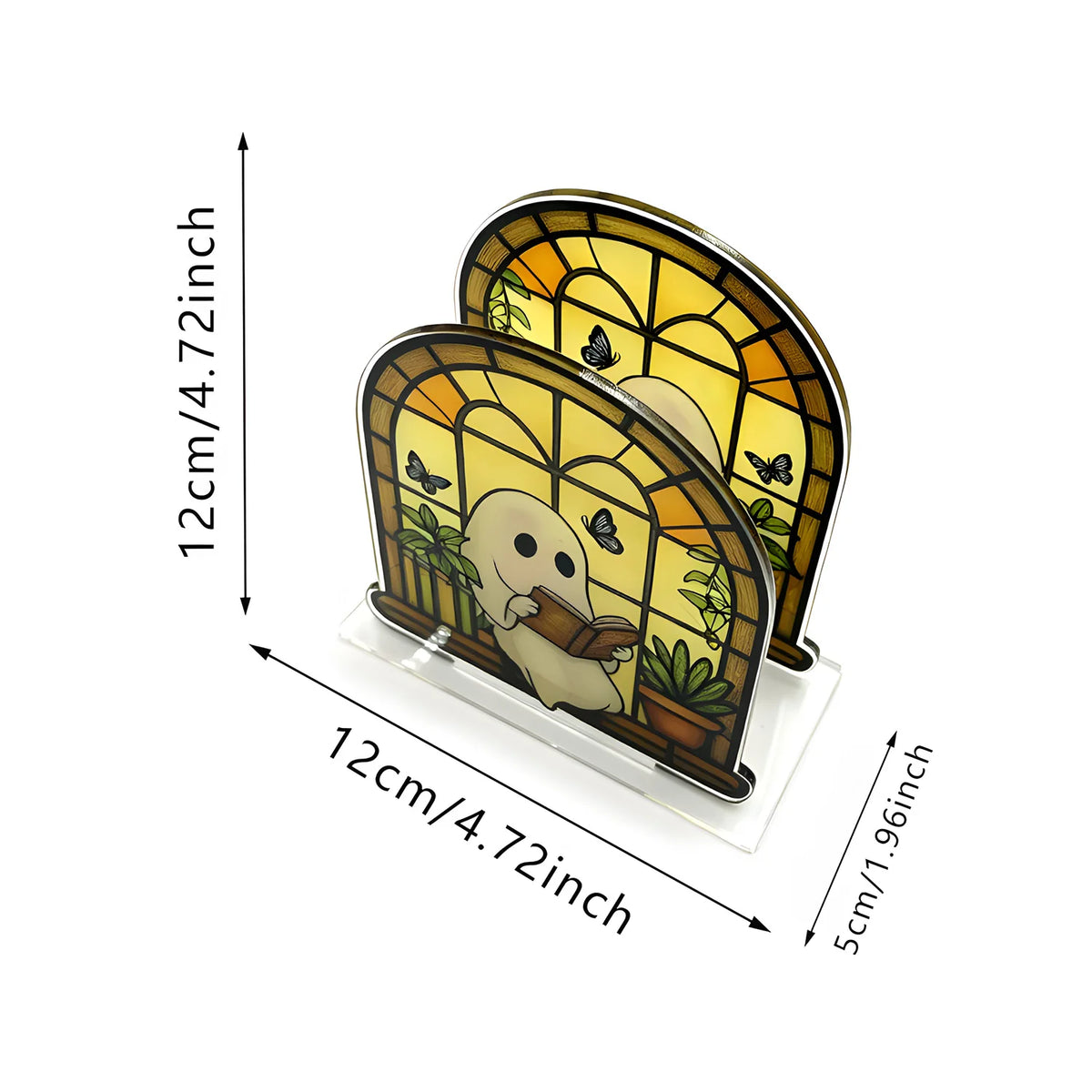 Pack of 6 Halloween Napkin Holder,s Printed Acrylic Ghost Design with Stained-Glass Look for Kitchen & Dining Table, 4 Designs, 4.7in