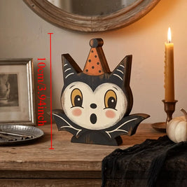 Vintage Halloween Wooden Shelf Sitters, Painted Ghost, Pumpkin, Black Cat, Owl & Skeleton Figures, Set of 6, 4in