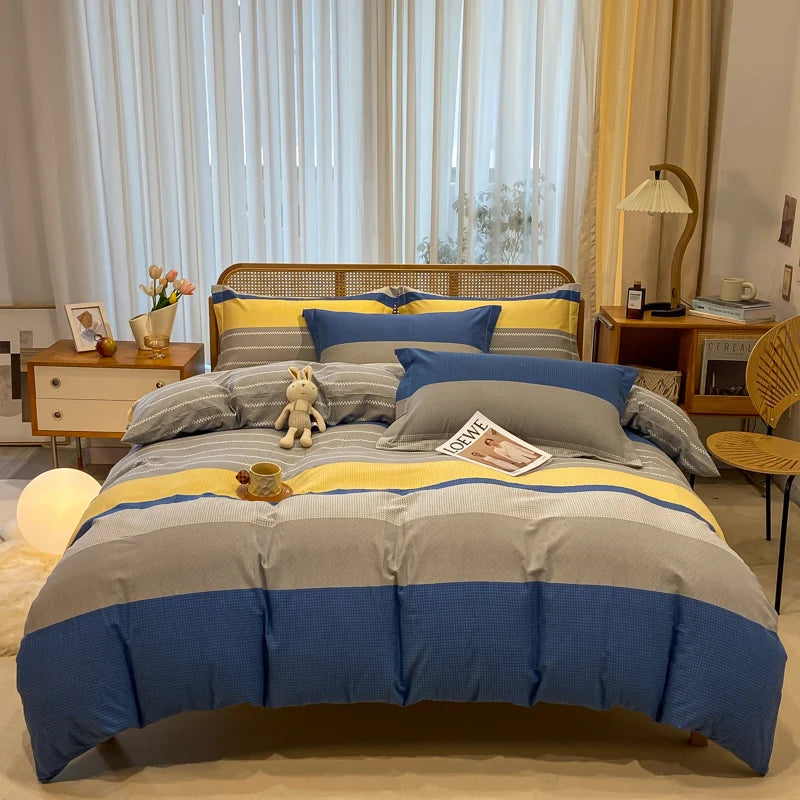 Retro Print Bedding Set of 4 with Duvet Cover, Flat Sheet & 2 Pillowcases, 100% Cotton, Brushed Finish, 23 Designs, 2 Sizes