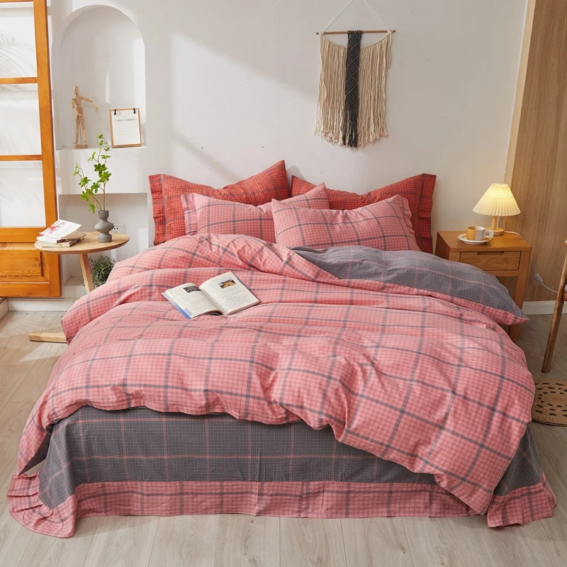 Plaid & Gingham Duvet Cover Set with 2 Pillowcases, 100% Cotton Bedding, 200 Thread Count, No Filling, 16 Colors, 4 Sizes