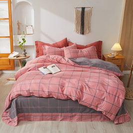 Plaid & Gingham Duvet Cover Set with 2 Pillowcases, 100% Cotton Bedding, 200 Thread Count, No Filling, 16 Colors, 4 Sizes
