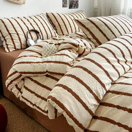 Striped Duvet Cover Set with Pillowcases, Soft Lightweight Fade Resistant Bedding, Cover Only, 5 Colors, 11 Sizes