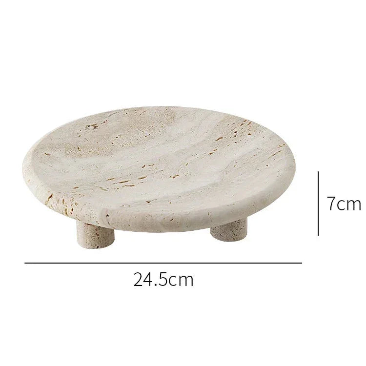 Travertine Footed Tray, Stone Coffee Table Tray with Three Legs, 9.6in