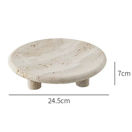 Travertine Footed Tray, Stone Coffee Table Tray with Three Legs, 9.6in