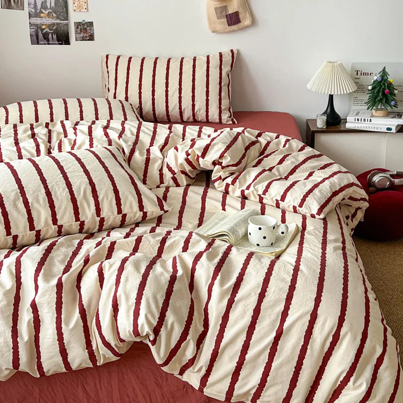 Striped Duvet Cover Set with Pillowcases, Soft Lightweight Fade Resistant Bedding, Cover Only, 5 Colors, 11 Sizes
