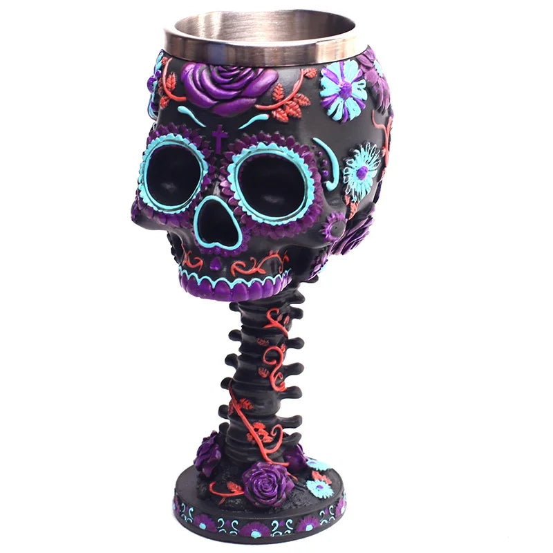 Pack of 3 3D Skull Mug & Goblet, Halloween Resin Skull Cup with Stainless Steel Liner, Gothic Bar & Party Drinkware, 9 Styles, 180-500ml