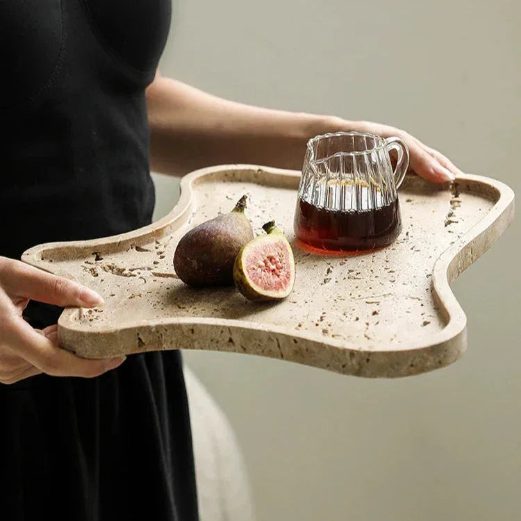 Travertine Vanity Tray, Bathroom Perfume Tray for Dresser, Stone, 9.4-13in