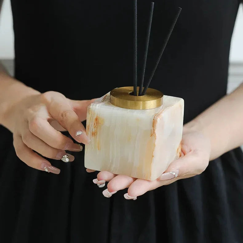 Marble Incense Holder, Gold Accent Incense Stick Stand, 2 Shapes, 2.8in