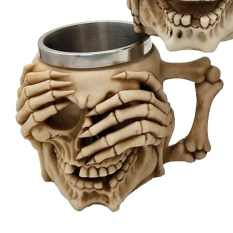 Pack of 3 3D Skull Mug & Goblet, Halloween Resin Skull Cup with Stainless Steel Liner, Gothic Bar & Party Drinkware, 9 Styles, 180-500ml