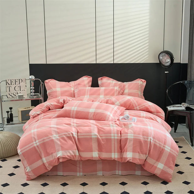 Plaid & Gingham Duvet Cover Set with 2 Pillowcases, 100% Cotton Bedding, 200 Thread Count, No Filling, 16 Colors, 4 Sizes