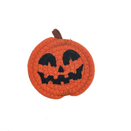 Halloween Coasters, Handwoven Cotton Pumpkin Coasters with Jack-o'-Lantern Faces, Absorbent Drink Coasters, Set of 8