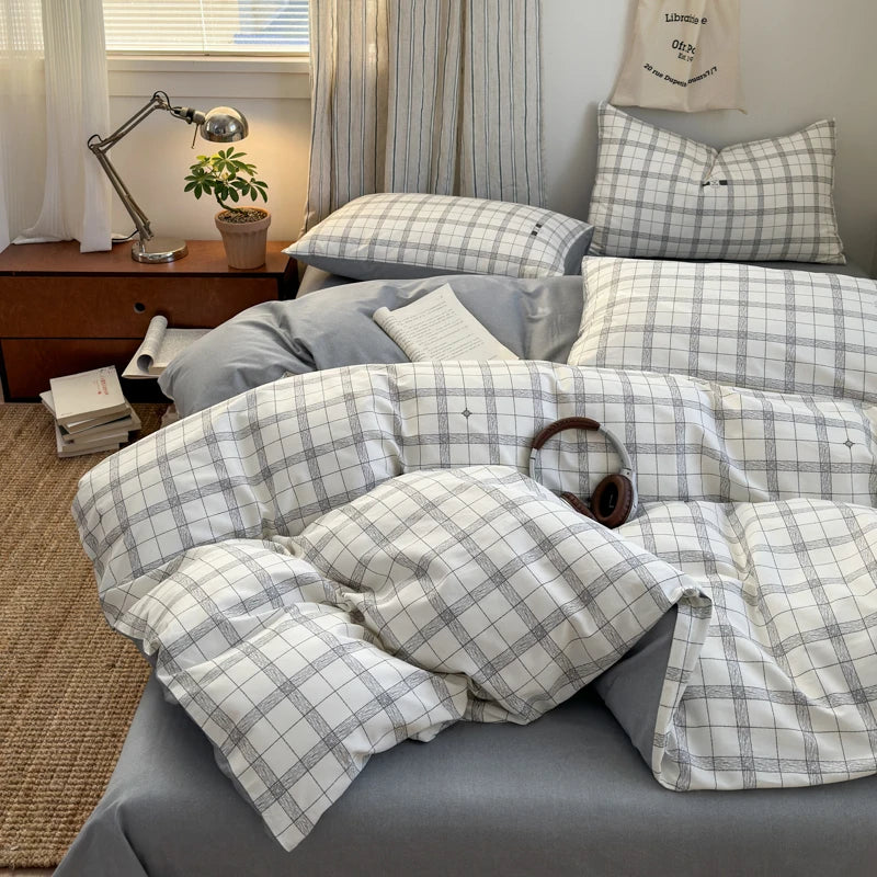 Checked & Plaid Duvet Cover Set with 2 Pillowcases, 100% Cotton Twill, 200 Thread Count, No Filling, 8 Designs, 4 Sizes