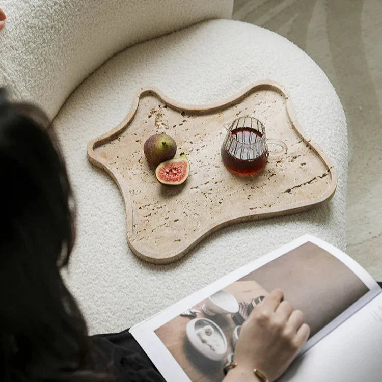 Travertine Vanity Tray, Bathroom Perfume Tray for Dresser, Stone, 9.4-13in