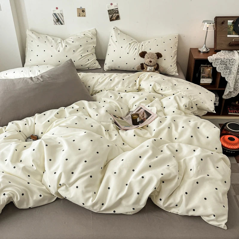 Double Sided Bedding Set with Sheet & Pillowcases, Reversible Plaid & Gingham Duvet Cover Set, 6 Designs, 6 Sizes