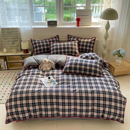 Washed Cotton Bedding Set of 4 with Duvet Cover, Flat Sheet & 2 Pillowcases, 100% Cotton, Brushed Finish, 12 Designs, 3 Sizes