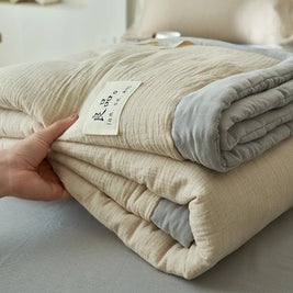 Two Tone Summer Quilt in Double Layer Yarn, Lightweight Cooling Bed Quilt, Reversible Colors, 6 Colors, 3 Sizes