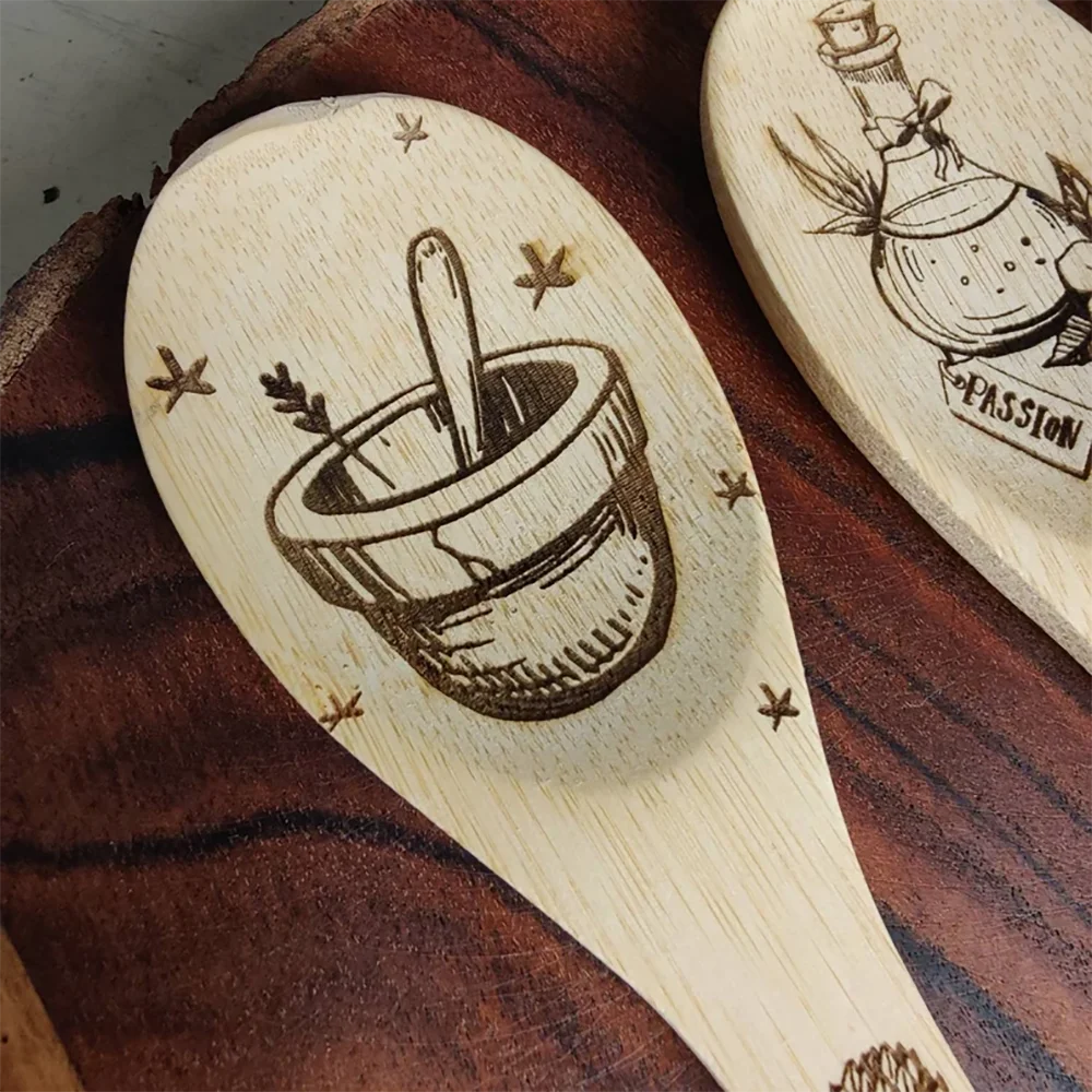 Kitchen Witch Wooden Spoon Set, Engraved Herbs, Potions & Elixirs Spoons, Witchy Halloween Kitchen Decor, Set of 3, 11.8in