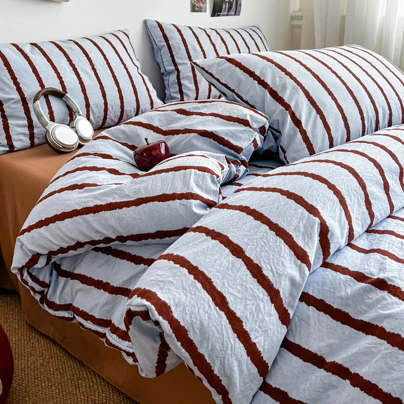 Striped Duvet Cover Set with Pillowcases, Soft Lightweight Fade Resistant Bedding, Cover Only, 5 Colors, 11 Sizes